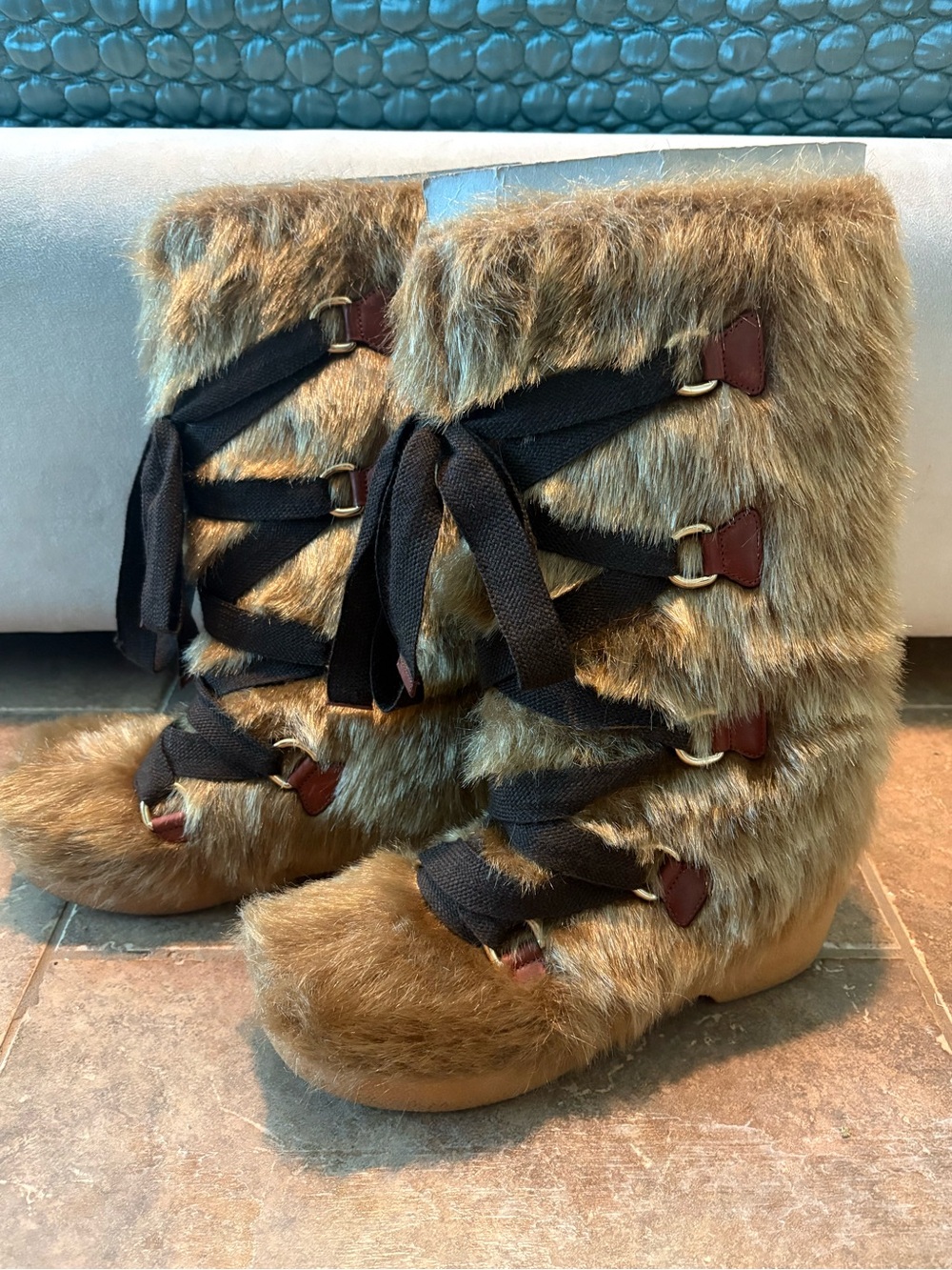 Faux Fur Lace-Up Women’s Boot in Brown